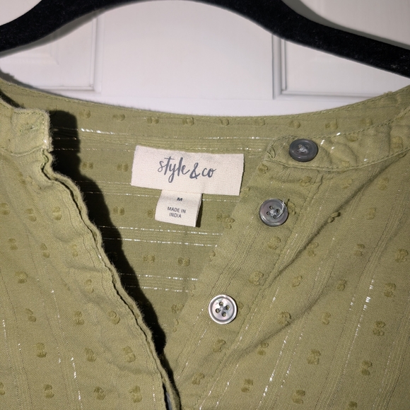 Style & Co. Green Long Sleeve Bishop Crew Neck Dress - Picture 3 of 4